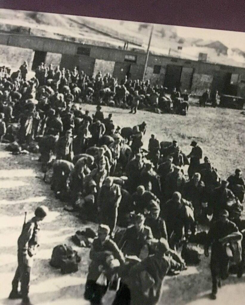 A group of German SS POWs arrives at Flossenburg Concentration Camp in July 1945