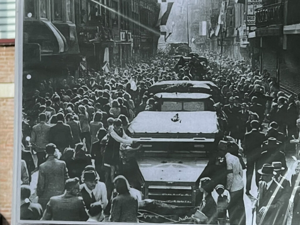 Eindhoven 1944 during Operation Market Garden with people celebrating liberation in the streets
