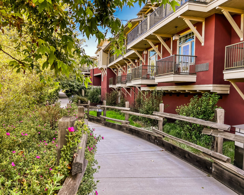 Exterior walkway at the Agrarian Hotel in Arroyo Grande