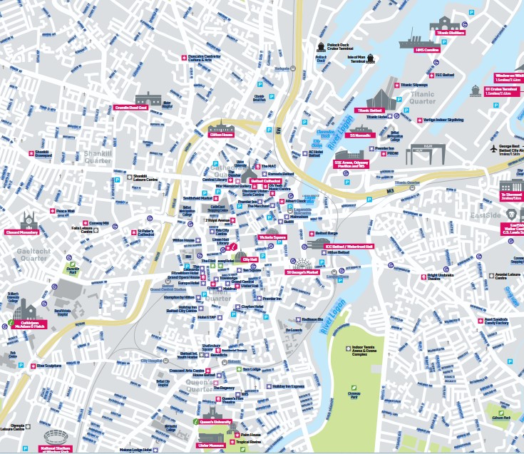 Map of the Quarters of Belfast Ireland