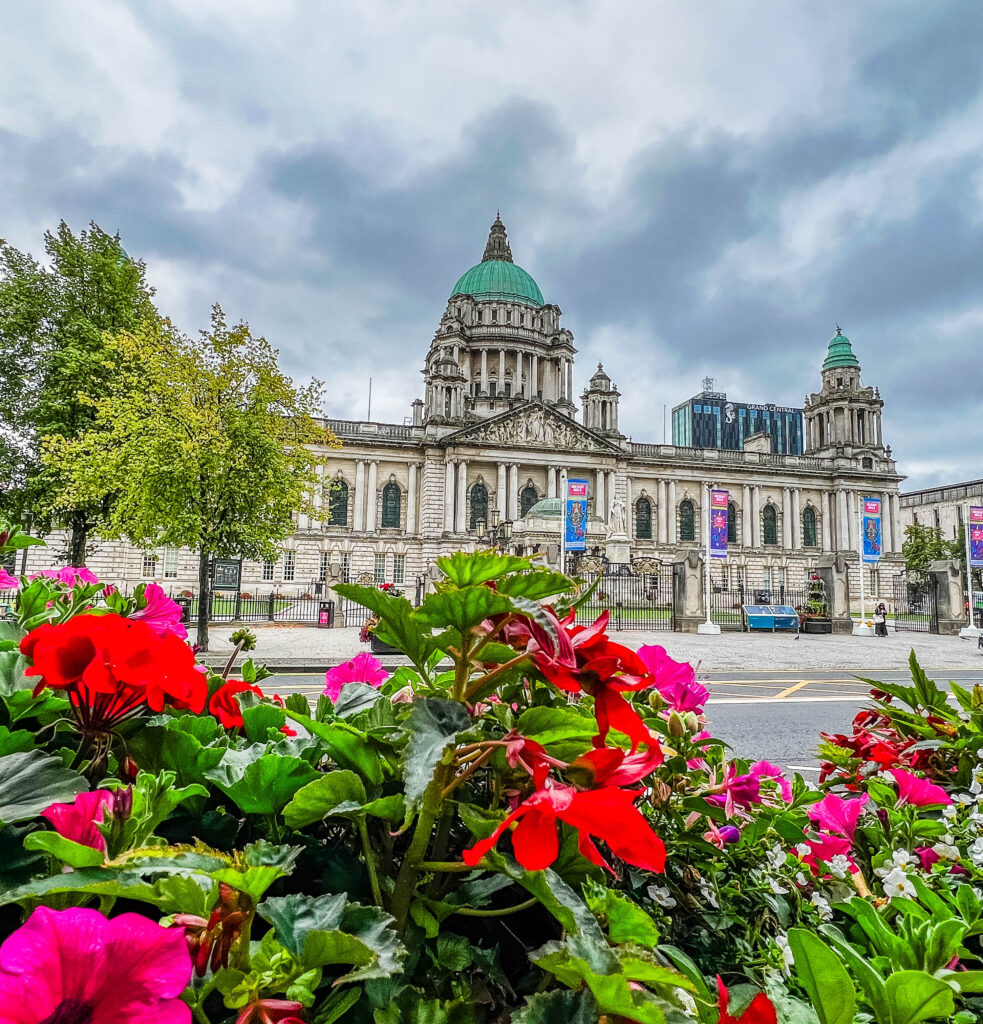 City Hall Belfast with flowers in the foreground