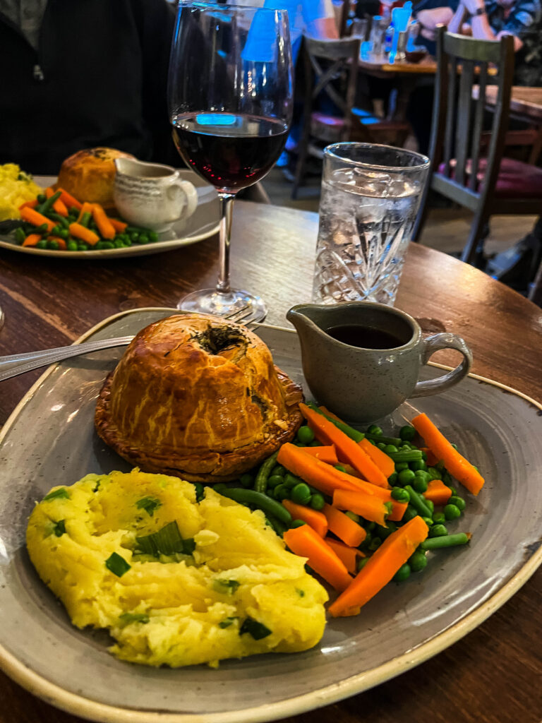 Chicken pie meal at the Crown Bar Belfast